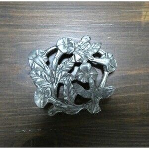 VTG Metzke 1986 Hummingbird Floral Ornate Pewter Small Trivet Paperweight 2.5"